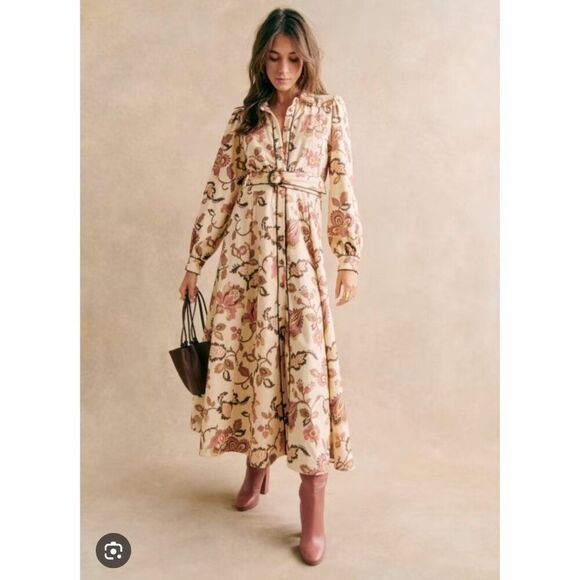 Sezane NWT Zoea Printed Floral Cotton Long Sleeve Button-Down Dress Sz 46 US 14 - Picture 4 of 13